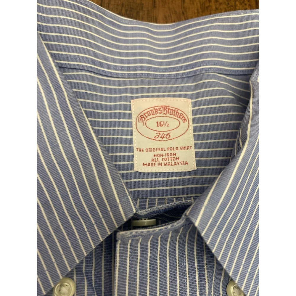 Brooks Brothers Madison Dress Shirt Blue Striped Short Sleeve Mens 16 1/2 - Picture 4 of 5